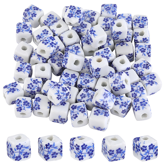 Фарфоровые бусины ручной работы, кубические, белый и голубой фарфор