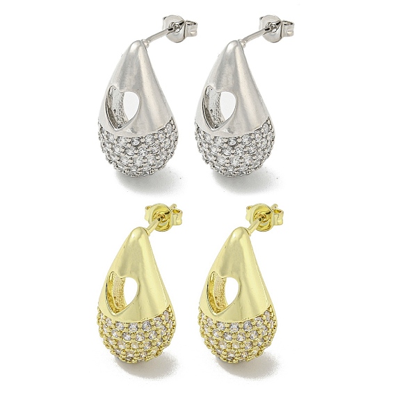 Серьги-гвоздики из латуни с фианитами, без кадмия и без свинца