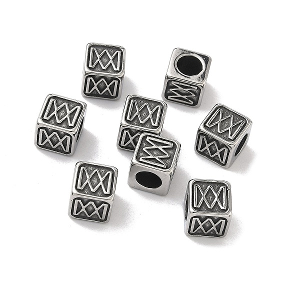 Ретро 316 бусины европейского стиля из хирургической нержавеющей стали, бусины с большим отверстием, ручная полировка, кубические