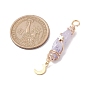 3Pcs 3 Styles Electroplated Natural Quartz Crystal Copper Wire Wrapped Pendants, TearDrop Charms with Golden Tone Alloy Moon & Star & Sun & Lightning Bolt