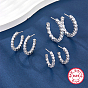 Rhodium Plated 925 Sterling Silver Ring Stud Earrings, Half Hoop Earrings with Cubic Zirconia