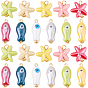 2 Bags Handmade Porcelain Pendants, with Iron Findings, Starfish & Fish, Golden