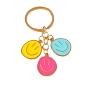Alloy and Enamel Keychains, Flat Round with Smiling Face
