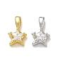 Brass Micro Pave Clear Cubic Zirconia with Glass Charms, Star Charms, Rack Plating, Long-Lasting Plated, Cadmium Free & Lead Free