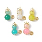 Imitation Jade Glass Beads Pendants, with Light Gold Copper Wire Wrapped, Unicorn Charms