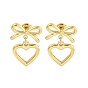 Ионное покрытие (ip) 304 серьги-гвоздики из нержавеющей стали для женщин, сердце с бантом