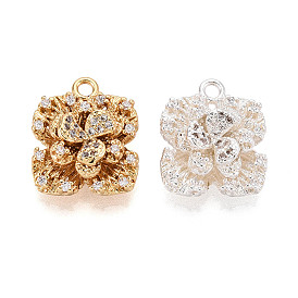 Латунные микропаве прозрачные подвески с фианитом, цветок, без никеля 