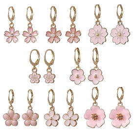 8 пары серег с застежкой-молнией в форме цветка из сплава и кристаллов горного хрусталя, с эмалью и 304 фурнитурой для сережек из нержавеющей стали