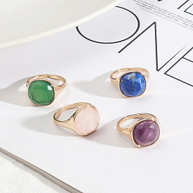 Fashionable Natural Stone Inlaid Personality Ring for Women - European and American Style