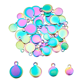 40Pcs 4 Size PVD Vacuum Plating 304 Stainless Steel Charms, Flat Round, Stamping Blank Tag