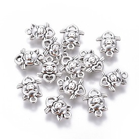 Tibetan Style Alloy Links/Connectors, Piggy with Heart & Wing, Cadmium Free & Lead Free, 16x13x5mm, Hole: 2~4mm, about 312pcs/500g
