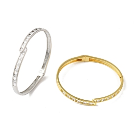 Rack Plating Brass Pave Clear Cubic Zirconia Hinged Bangles, Cadmium Free & Lead Free, Long-Lasting Plated