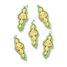 Opaque Resin Pendants, with Platinum Tone Iron Loops, Pea Shape