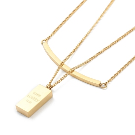 304 Stainless Steel Pendant Necklaces for Valentine's Day, Double Layer Necklaces, Rectangle with Word Yours Lovely Dear