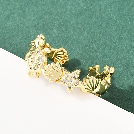 Латунные кольца-манжеты с микропаве и прозрачным цирконием для женщин, черепаха и морская звезда, стойки покрытие, долговечный, без свинца и без кадмия