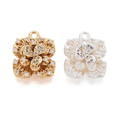 Латунные микропаве прозрачные подвески с фианитом, цветок, без никеля 