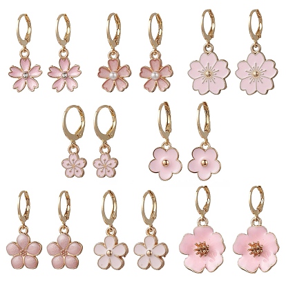 8 пары серег с застежкой-молнией в форме цветка из сплава и кристаллов горного хрусталя, с эмалью и 304 фурнитурой для сережек из нержавеющей стали
