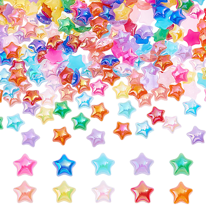 300Pcs 10 Colors Opaque Acrylic Cabochons, Imitation Pearl, AB Color Plated, Star
