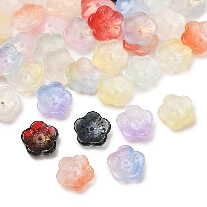 Perles de verre de peinture de cuisson, fleur, dégradé de couleur, avec de la poudre de paillettes
