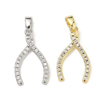 Латунные микропаве прозрачные подвески с фианитом, подвески в виде вилочки