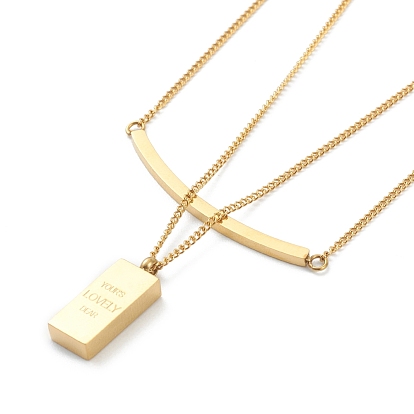 304 collares colgantes de acero inoxidable para el día de san valentín, collares de doble capa, rectángulo con palabra tuya querida querida