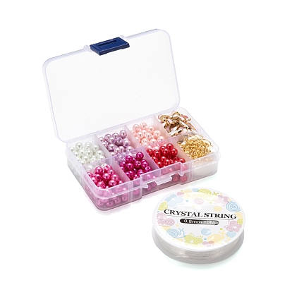DIY Jewelry Making Kits, Including 6 Colors Baking Painted Pearlized Glass Pearl Round Beads, 6 Style Alloy Enamel Pendants, 304 Stainless Steel Earrings Hooks & Jump Rings, Elastic Crystal Thread