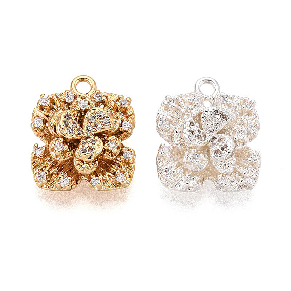 Латунные микропаве прозрачные подвески с фианитом, цветок, без никеля 