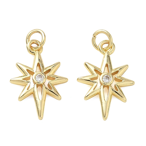Brass Micro Pave Clear Cubic Zirconia Pendants, Sun Charms