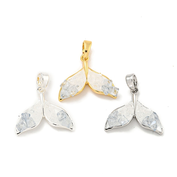 Natural Quartz Crystal Pendants, Brass Enamel Whale Tail Charms