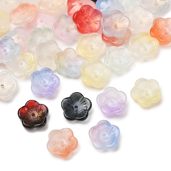 Baking Paint Glass Beads, Flower, Gradient Color, with Glitter Powder