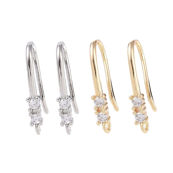 Brass Micro Pave Cubic Zirconia Earring Hooks, Fishhook