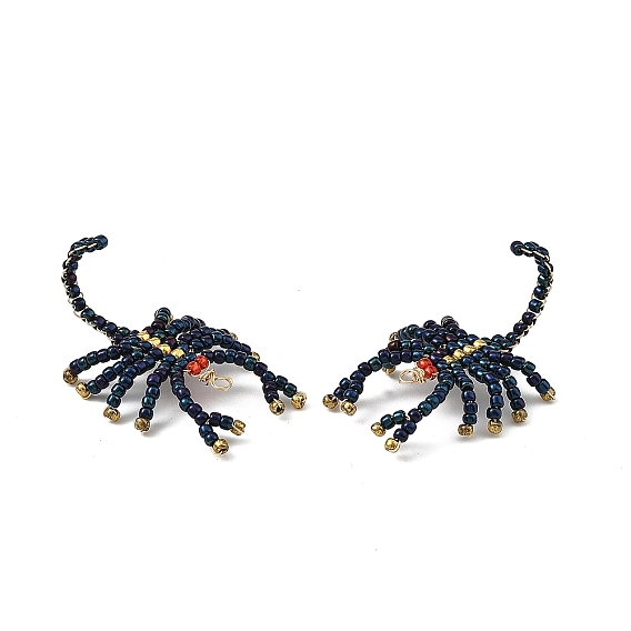 Glass Seed Beaded Pendants, Scorpion Charm, with Copper Wire, Light Gold