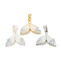 Natural Quartz Crystal Pendants, Brass Enamel Whale Tail Charms