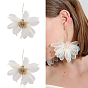 Alloy Dangle Earrings, with Organza and Rhinestone, Flower