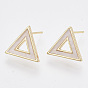 Brass Stud Earring Findings, with Shell and Loop, Nickel Free, Triangle, Creamy White