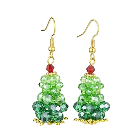 Christmas Theme Imitation Austrian Crystal & Electroplate Glass Dangle Earrings, with Brass Beads, Christmas Tree