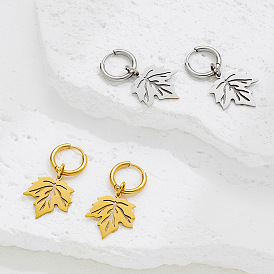 304 серьги-кольца из нержавеющей стали, кленового листа