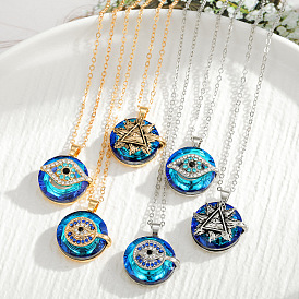 Exquisite Sweater Chain Crystal Glass Devil Eye Necklace Chic Blue Eyed Pendant