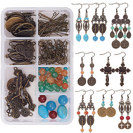Fabrication de boucles d'oreilles Sunnyclue DIY, avec des lustres ovales de style tibétain, perles de jade naturels, anneaux en fer et épingles en fer