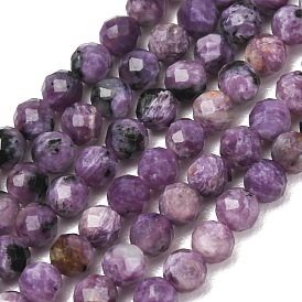 Natural Charoite Beads Strands, Round, Faceted