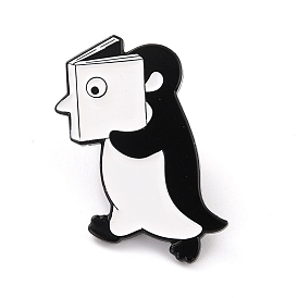 Penguin with Book Enamel Pin, Animal Alloy Enamel Brooch for Backpack Clothes, Electrophoresis Black