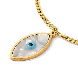 Natural Shell with Enamel Horse Eye Pendant Necklaces, with 304 Stainless Steel Curb Chains