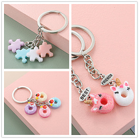 Resin donut pendant simulation cheese strawberry two-color donut keychain pendant DIY jewelry accessories
