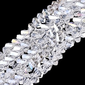 Electroplate Transparent Glass Beads Strands, Triangle, Faceted, AB Color Plated, Half Plated