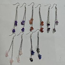 5paire de boucles d'oreilles pendantes en laiton, avec puce de pierre naturelle