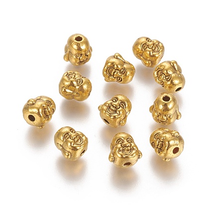 Tibetan Style Alloy Buddha Head Beads, Cadmium Free & Lead Free, 9.5x10x9mm, Hole: 2mm, about 390pcs/1000g