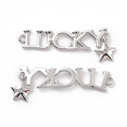 Brass Connector Charms, Word Lucky with Star