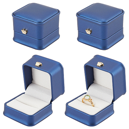 Cajas de regalo de anillo de cuero de pu, con corona de hierro bañado en oro y terciopelo en el interior, para la boda, caja de almacenamiento de joyas