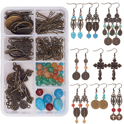 Fabrication de boucles d'oreilles Sunnyclue DIY, avec des lustres ovales de style tibétain, perles de jade naturels, anneaux en fer et épingles en fer