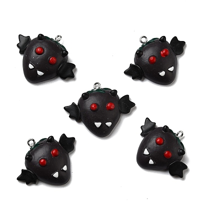 Halloween Opaque Resin Pendants, with Platinum Tone Iron Loops, Vampire Head